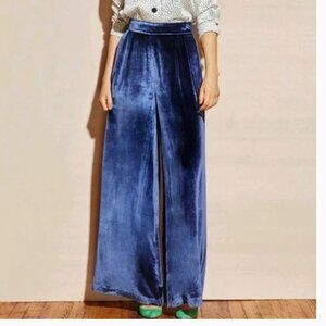 Fleur du mal Velvet Silk Wide Leg Pant Midnight Blue Sz 2